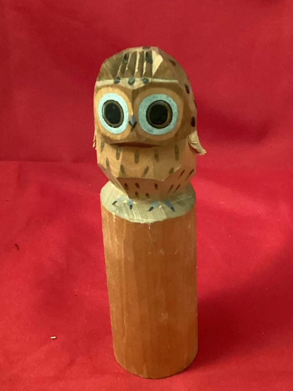Vtg Hand Carved Owl Figurine Wood Sculpture Folk Art Statue Japan Asian Marked